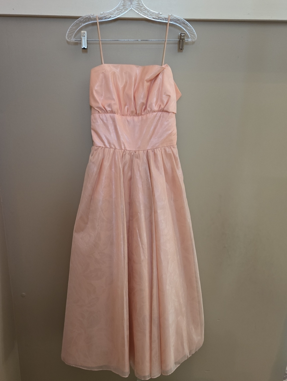 Vintage Steppin' Out Peach Satin Spaghetti-Strap Formal Dress